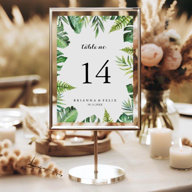 Destination Tropical Greenery Calligraphy Wedding Table Number (Creator Uploaded)