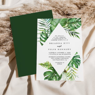 Destination Tropical Greenery Diamond Wedding Invitation