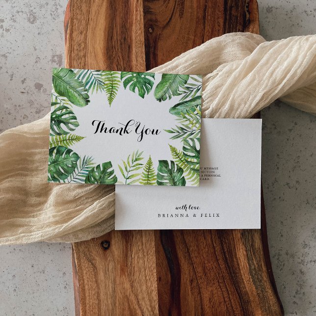 Destination Tropical Greenery Flat Wedding Thank You Card (Creator Uploaded)
