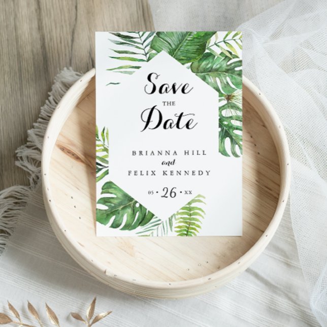 Destination Tropical Greenery Save the Date Postcard (Creator Uploaded)