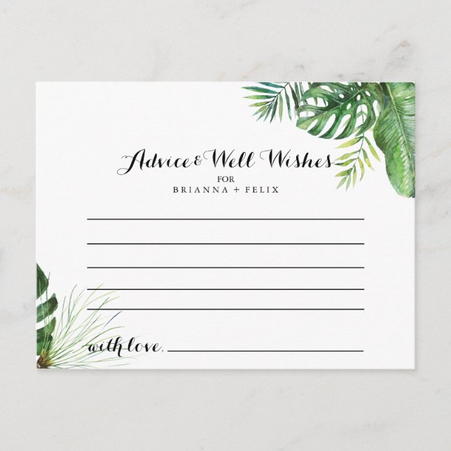 Destination Tropical Greenery Wedding Advice Card (Front)