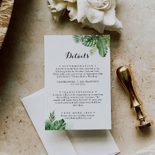 Destination Tropical Greenery Wedding Details Enclosure Card