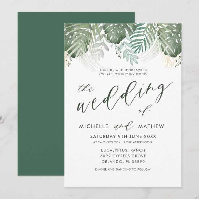 Destination Tropical Watercolor Wedding Invitation (Front/Back)