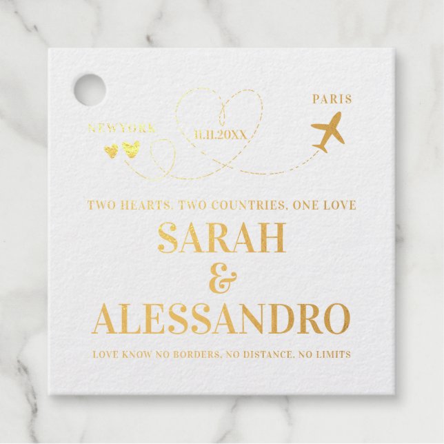 Destination Wedding Aeroplane Heart Favour Tags (Front)