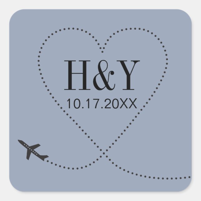 Destination Wedding Aeroplane Monogram Square Sticker (Front)