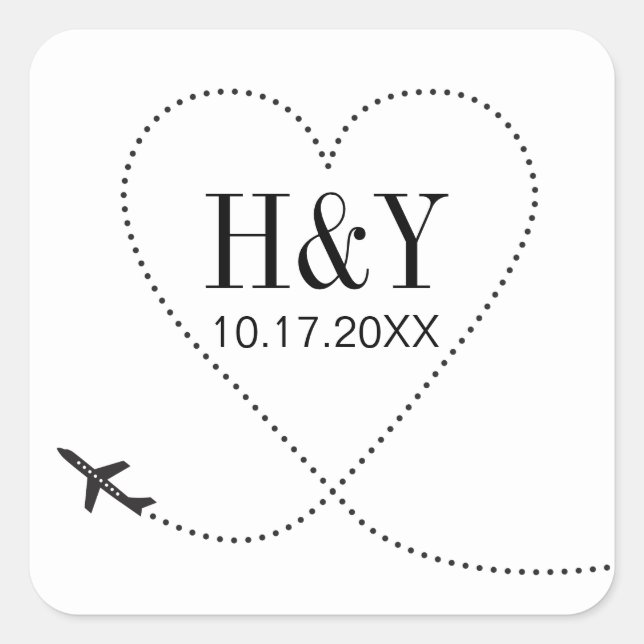 Destination Wedding Aeroplane Travel Monogram Square Sticker (Front)