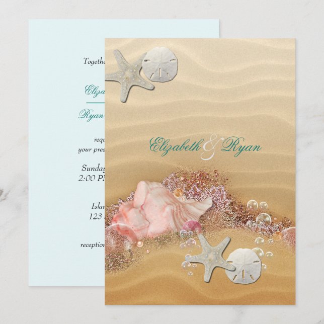 Destination Wedding Beach Starfish Seashells  Invitation (Front/Back)