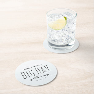 Destination wedding big day getaway ocean blue round paper coaster