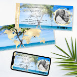 Destination Wedding Boarding Pass Beach Ocean Invi Invitation<br><div class="desc">Destination Wedding Boarding Pass Ticket Watercolor Beach and Ocean  Invitation with heart and plane icon,  add your photo</div>