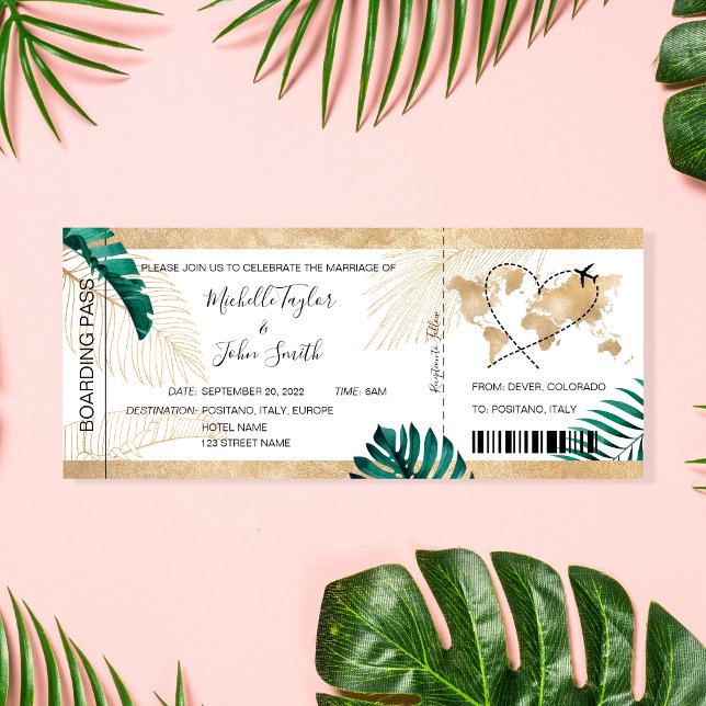Destination Wedding Boarding Pass Heart Plane Icon Invitation (Creator Uploaded)