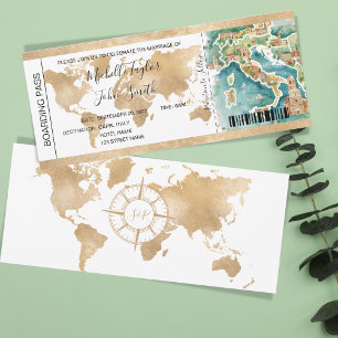 Destination Wedding Boarding Pass Italy Invitation