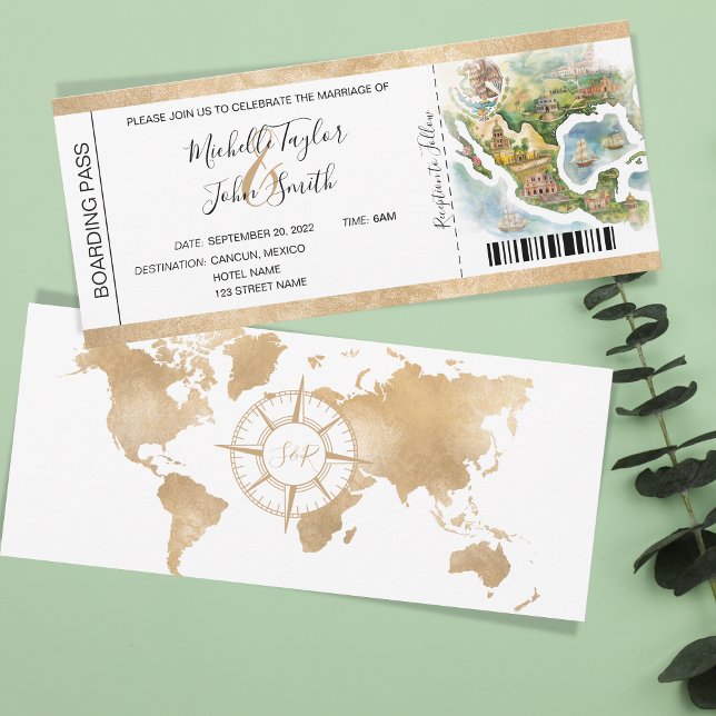 Destination Wedding Boarding Pass Mexico Invitation (Creator Uploaded)