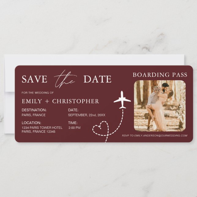 Destination Wedding Boarding Pass Plane Ticket (Front)
