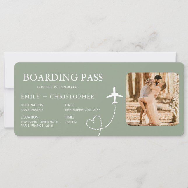 Destination Wedding Boarding Pass Plane Ticket (Front)