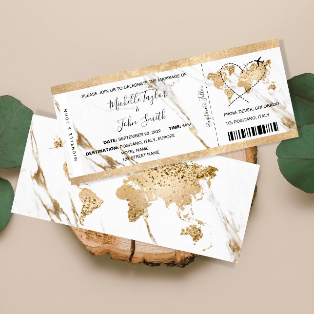 Destination Wedding Boarding Pass Ticket Gold Plan Invitation (Creator Uploaded)
