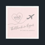 Destination Wedding Bridal Shower Custom Aeroplane Napkin<br><div class="desc">Pink and grey personalised monogram initials and wedding date inside the heart shaped trail left by a modern aeroplane to create a logo for your destination wedding that is perfect for any location if you are celebrating your love of travel as a bridal shower theme. Add your wedding city as...</div>