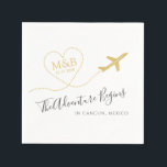 Destination Wedding Bridal Shower Custom Aeroplane Napkin<br><div class="desc">Add your monogram initials and wedding date inside the heart shaped trail left by a modern aeroplane to create a logo for your destination wedding that is perfect for any location if you are celebrating your love of travel as a bridal shower theme. Add your wedding city as the place...</div>