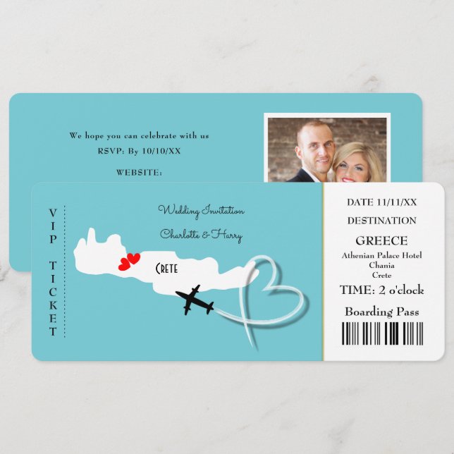 Destination Wedding Destination Crete Ticket Invitation (Front/Back)