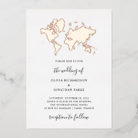 Destination Wedding | Elegant World Map Rose Gold