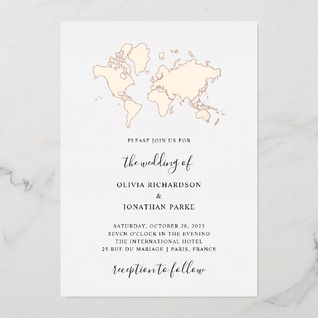 Destination Wedding | Elegant World Map Rose Gold (Front)