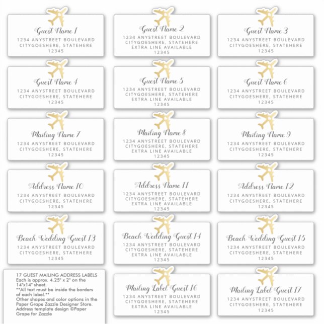 Destination Wedding Gold Guest Address Sticker (Front)