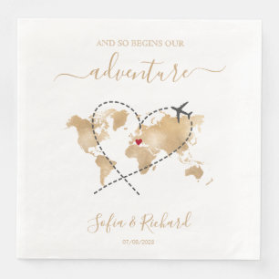 Destination Wedding Gold World Map Welcome Sign Napkin