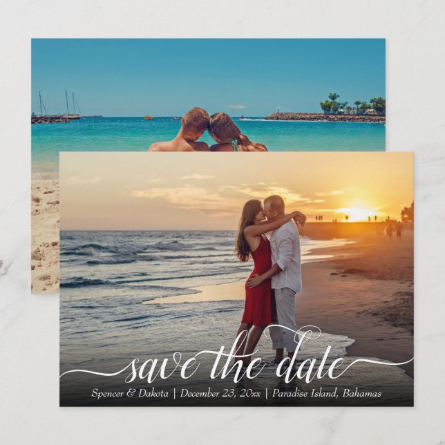 Destination Wedding Handwritten Modern 2 Photo Save The Date (Front/Back)
