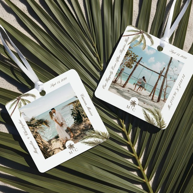 Destination Wedding Honeymoon Tropical Palm Photo Metal Tree Decoration (Destination Wedding Honeymoon Tropical Palm Photo Metal Ornament)