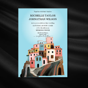 Destination Wedding Italy Cinque Terre Watercolor Invitation