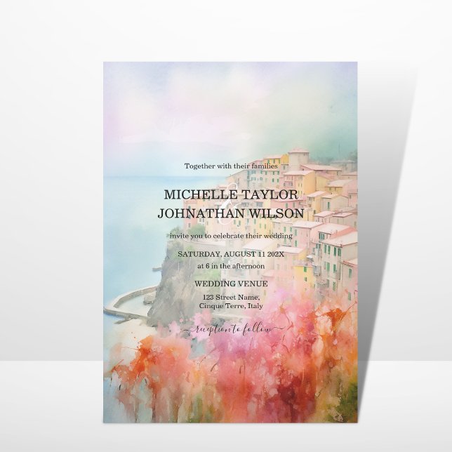 Destination Wedding Italy Cinque Terre Watercolor Invitation (Creator Uploaded)