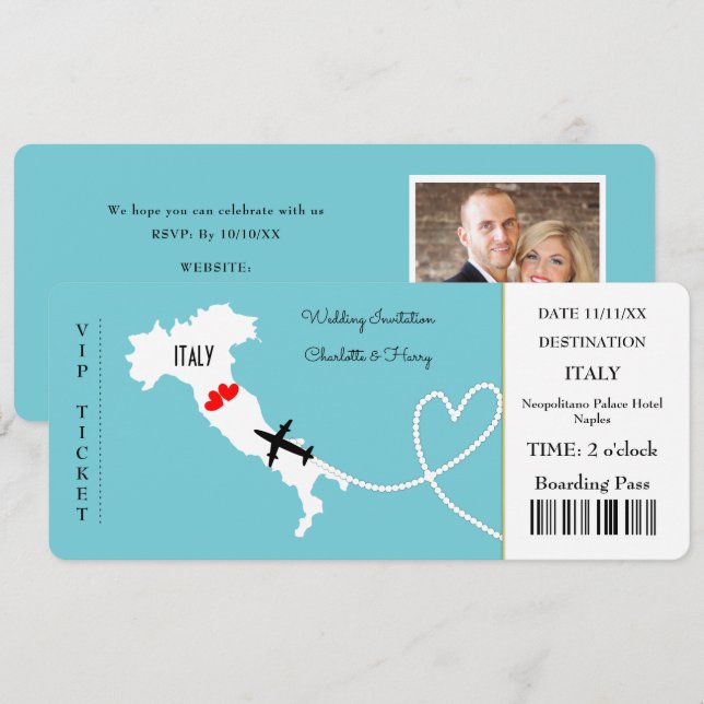 Destination Wedding Italy Europe Ticket Invitation (Front/Back)