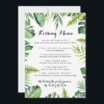 Destination Wedding Kissing Menu Game Card<br><div class="desc">This destination wedding kissing menu game card is perfect for a tropical wedding reception. The design features hand-painted watercolor green palm and banana leaves neatly arranged into beautiful bouquets.</div>