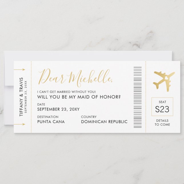 Destination Wedding Maid of Honour Proposal Card (Front)
