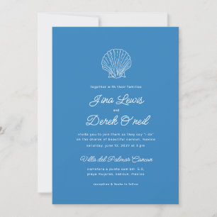 Destination Wedding Minimalist Blue White Invitation