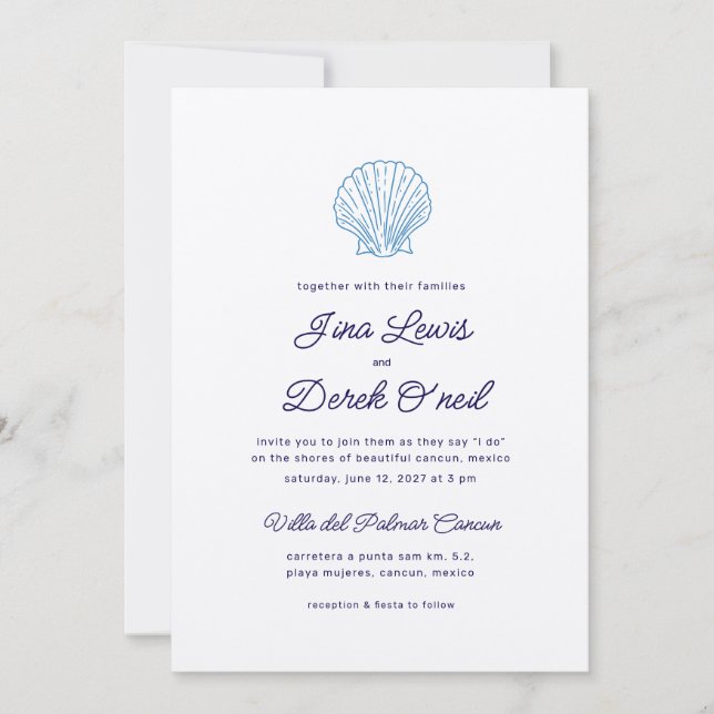 Destination Wedding Minimalistic Blue Invitation (Front)