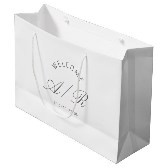 Destination Wedding Monogram White Welcome Bag (Front Angled)