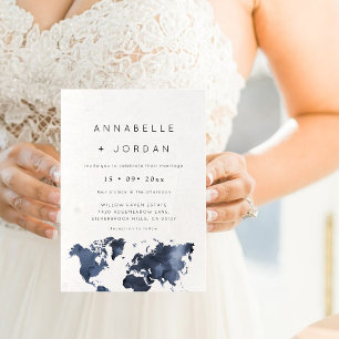 Destination Wedding Navy Blue Grey Indigo Invitation