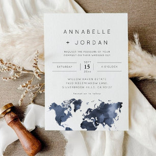 Destination Wedding Navy Blue Grey Indigo Photo Invitation