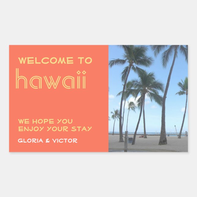 Destination wedding orange tropical gift bag label (Front)