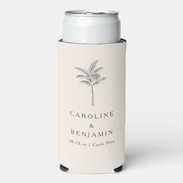 Destination Wedding Palm Tree Slim Elegant Custom Seltzer Can Cooler (Seltzer Front)