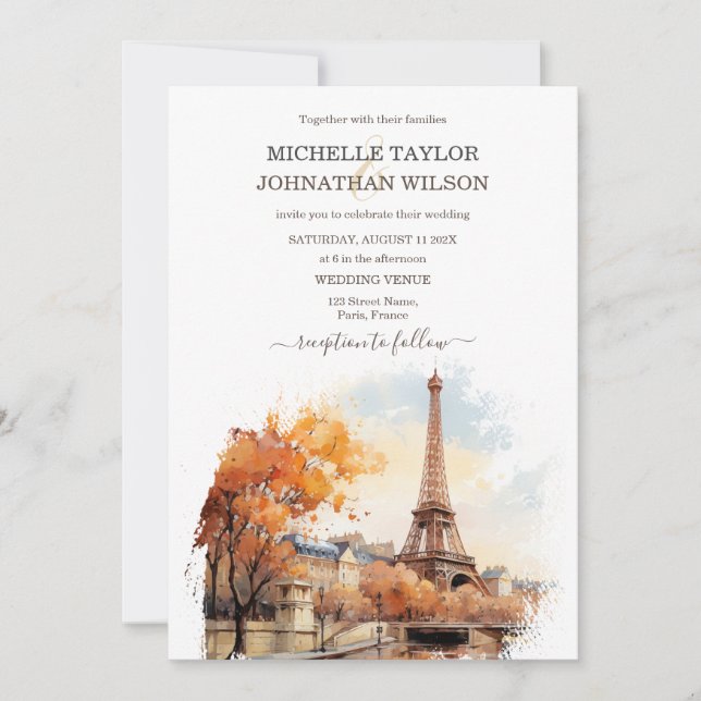 Destination Wedding Paris Eiffel Tower France Invitation (Front)