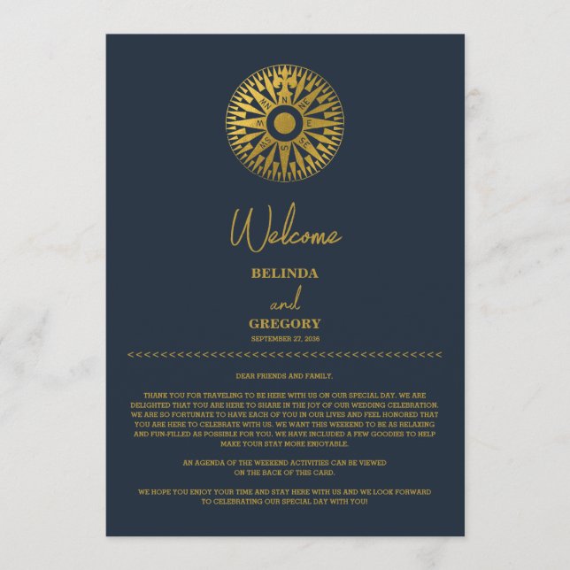 Destination Wedding Passport Compass Itinerary Programme (Front)