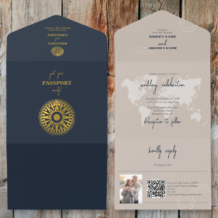 Destination Wedding Passport Compass Wedding All In One Invitation