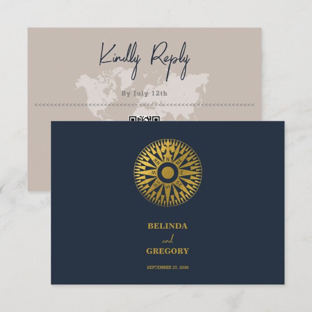 Destination Wedding Passport Compass Wedding  Enclosure Card (Front/Back)