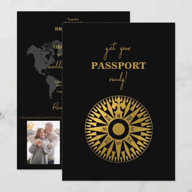Destination Wedding Passport Compass Wedding  Invitation (Front/Back)