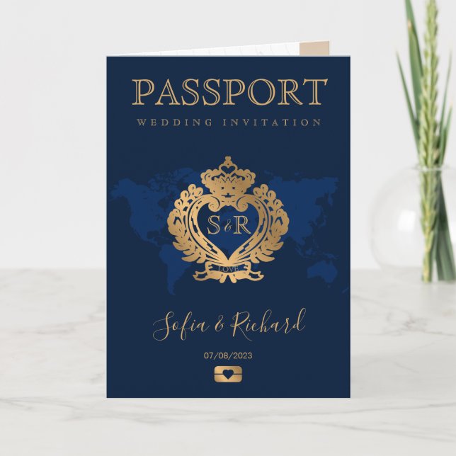 Destination Wedding Passport Gold Crest Italy Invitation (Front)