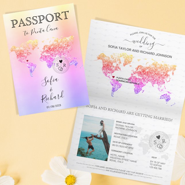 Destination Wedding Passport World Map Adventure  Invitation (Creator Uploaded)
