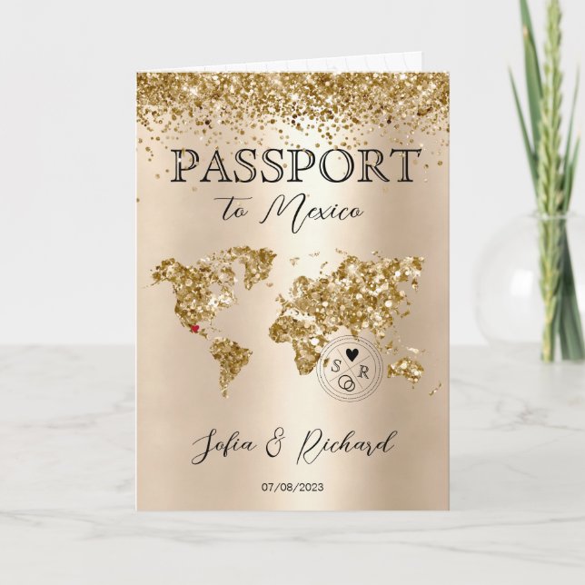Destination Wedding Passport World Map Glitter  Invitation (Front)