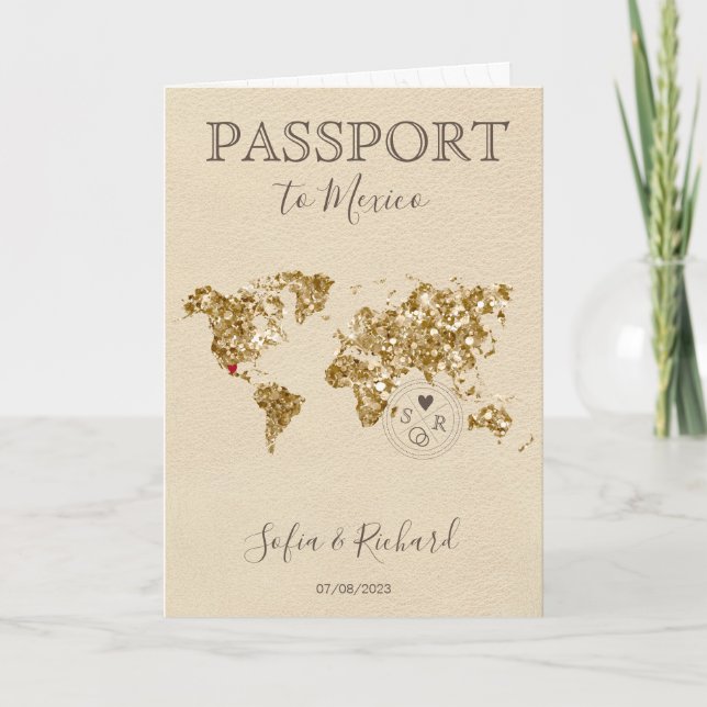 Destination Wedding Passport World Map Mexico Invitation (Front)