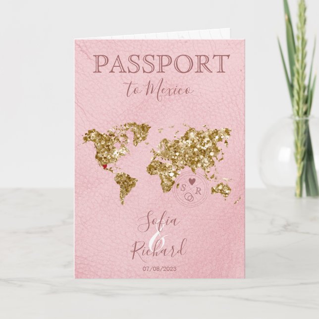 Destination Wedding Passport World Map Mexico Invitation (Front)